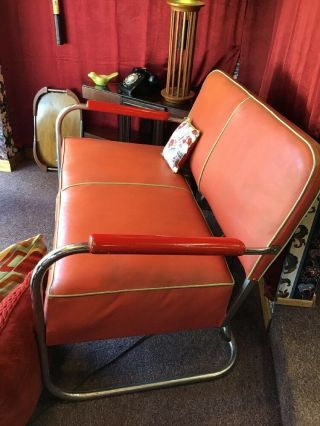 Vintage Lloyd/Haywood Wakefield Chrome Tubular Love Seat Unmarked 2