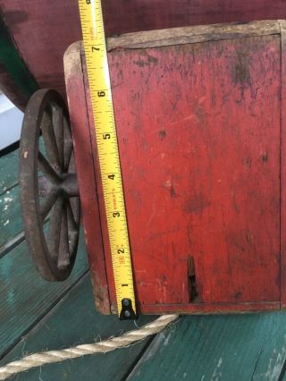 Antique Square Nailed Old Red Painted Miniature Childs Pull Toy Wagon AAFA 10