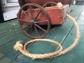 Antique Square Nailed Old Red Painted Miniature Childs Pull Toy Wagon Aafa