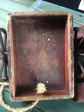 Antique Square Nailed Old Red Painted Miniature Childs Pull Toy Wagon AAFA 5