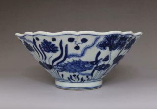 Antique Porcelain Chinese Blue And White Bowl Xuande Marked - Fish