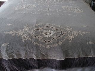 Antique Creamy French TAMBOUR LACE Bed Cover FLOWERS Openwork 12