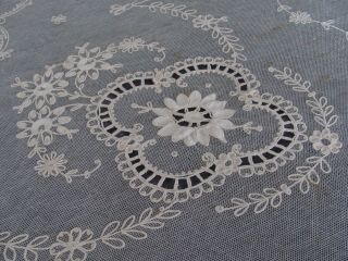 Antique Creamy French TAMBOUR LACE Bed Cover FLOWERS Openwork 3