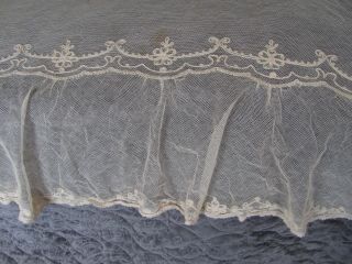 Antique Creamy French TAMBOUR LACE Bed Cover FLOWERS Openwork 5