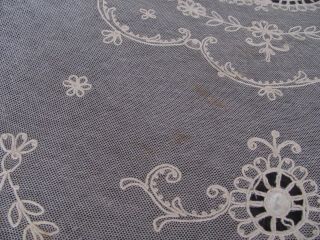 Antique Creamy French TAMBOUR LACE Bed Cover FLOWERS Openwork 6