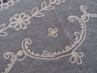 Antique Creamy French TAMBOUR LACE Bed Cover FLOWERS Openwork 7