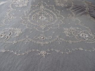 Antique Creamy French TAMBOUR LACE Bed Cover FLOWERS Openwork 8