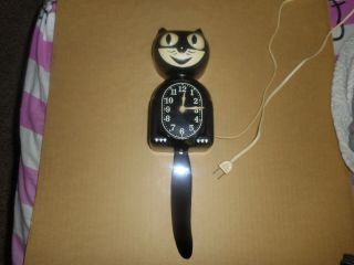 Vintage 1940 ' s Allied Mfg.  Co.  Jet Black Kit Cat Clock.  Condit 6