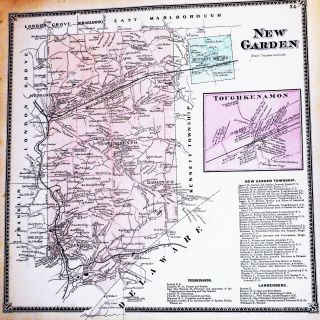 Garden Township Chester Co 1873 Antique Color Map Toughkenamon