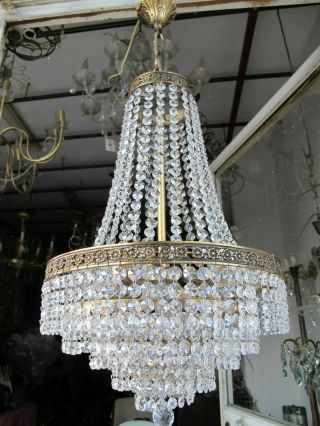 Antique Vnt French Basket Real Swarovski Crystal Chandelier 1940 