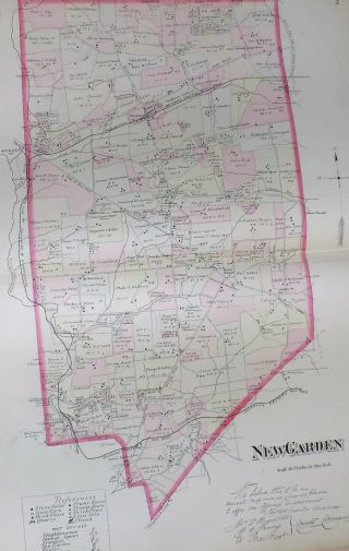 Garden Township Chester County 1883 Map Color Real Antique Toughkenamon Etc.