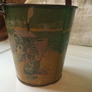 RARE Antique 1930’s Mickey & Minnie Mouse at the Beach Sand Pail Walt Disney 6 