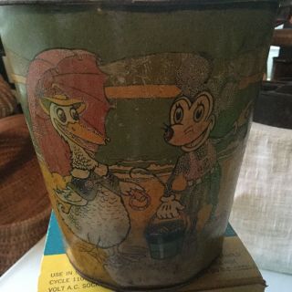 RARE Antique 1930’s Mickey & Minnie Mouse at the Beach Sand Pail Walt Disney 6 