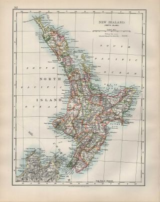 1904 Antique Map Zealand North Island Napier Cook Strait Hauraki Gulf