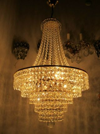 Antique Vnt Huge Basket Real Swarovski Crystal Chandelier 1940 