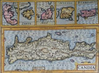 Greece,  Crete,  Corfu,  Zante,  Milo,  Niscio,  Scarpantao; Hondius / Mercator,  1608