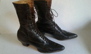 Antique Victorian Edwardian Ladies Black Lace Up Vintage Granny Shoes Or Boots
