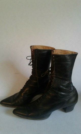 Antique Victorian Edwardian Ladies Black Lace Up Vintage Granny Shoes or Boots 3