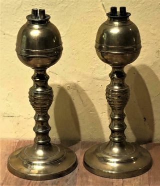 Antique American Brass Whale Oil Lamps,  Possibly Webb,  Maine,  C.  1850