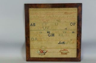 A Great 19th C Pa Needlework Sampler " Emilie A Barclay " In Bright Colors Design