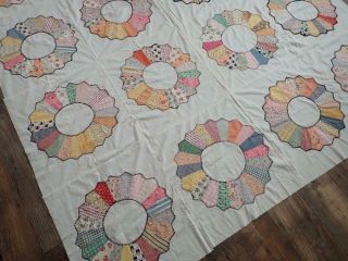 Charming Country Cottage Vintage 30s Dresden Plate Quilt Top 93x68