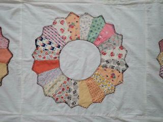 Charming Country Cottage VINTAGE 30s Dresden Plate QUILT TOP 93x68 3