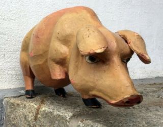 XXX RARE antique large wood /wooden carved Pig Store window display Figure 11