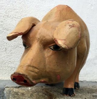 XXX RARE antique large wood /wooden carved Pig Store window display Figure 7