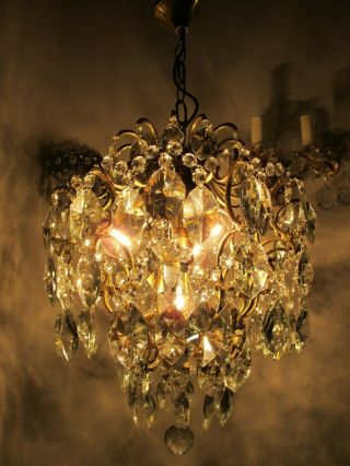 Antique Vnt French Big Cage Crystal Chandelier Lamp 1940 
