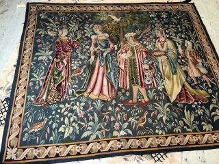 Auth: 19th C French Tapestry 6x8 Wool & Silk Beauty Gothic Revival ANTIQUE NR 2