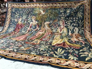 Auth: 19th C French Tapestry 6x8 Wool & Silk Beauty Gothic Revival ANTIQUE NR 4