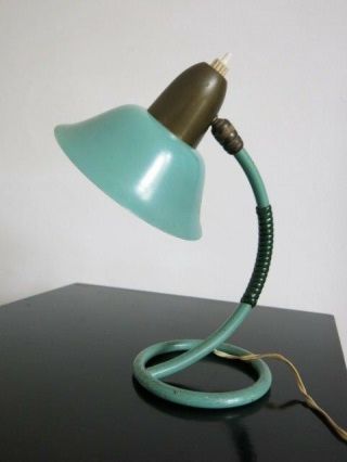 Vintage Mid Century Modernist 50s 60s French Turquoise Cocotte Desk Lamp 12