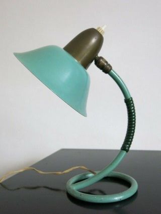 Vintage Mid Century Modernist 50s 60s French Turquoise Cocotte Desk Lamp 4