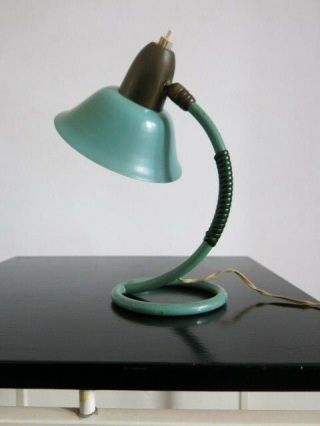 Vintage Mid Century Modernist 50s 60s French Turquoise Cocotte Desk Lamp 7