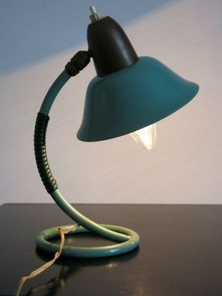 Vintage Mid Century Modernist 50s 60s French Turquoise Cocotte Desk Lamp 8