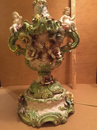 1962 Antique Capodimonte Lamp,  Italian Porcelain With Cherubs
