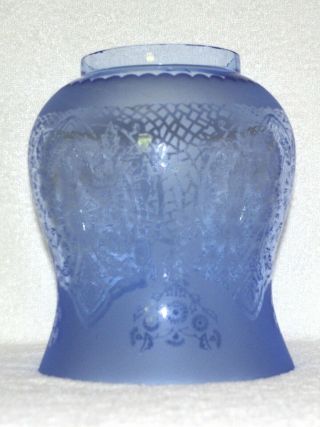LARGE BLUE ETCHED & FROSTED KEROSENE OIL LAMP SHADE GLOBE - SHERWOODS B&H 5