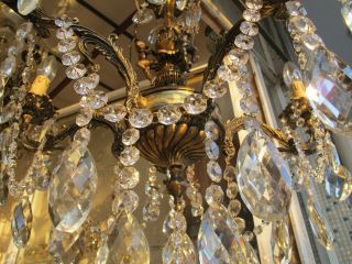 Antique Vintage Massive Bronze 5 arms Crystal Chandelier Lamp lustre 1960s RARE 10