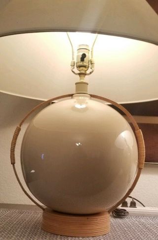 Mid Century Boho Franco Albini/Paul Frankl Style Ceramic&Rattan Round Ball Lamps 2