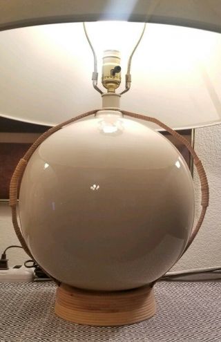 Mid Century Boho Franco Albini/Paul Frankl Style Ceramic&Rattan Round Ball Lamps 3