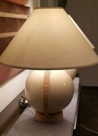 Mid Century Boho Franco Albini/Paul Frankl Style Ceramic&Rattan Round Ball Lamps 4