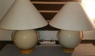 Mid Century Boho Franco Albini/Paul Frankl Style Ceramic&Rattan Round Ball Lamps 6