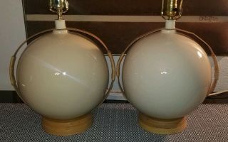 Mid Century Boho Franco Albini/Paul Frankl Style Ceramic&Rattan Round Ball Lamps 9