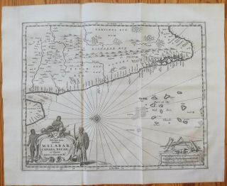 Baldaeus: Asia Large Engraving Map Malabar India - 1672