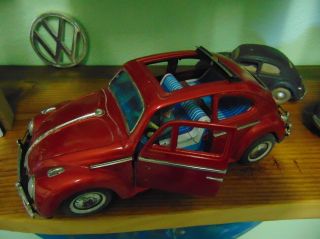 1960 ' S BANDAI VW VOLKSWAGEN ACCORDION CLOTH SUNROOF TIN TOY 2