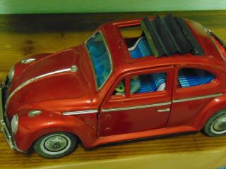 1960 ' S BANDAI VW VOLKSWAGEN ACCORDION CLOTH SUNROOF TIN TOY 6