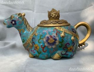 China Bronze Cloisonne Gilt Wealth Yuanbao Money Horse Statue Wine Teapot Flagon