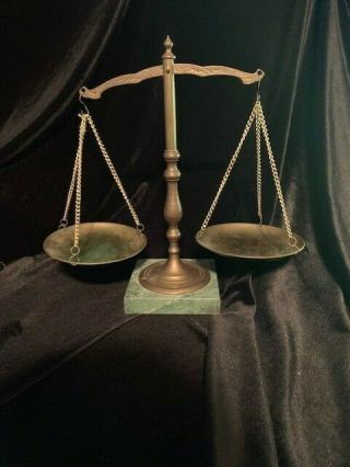 Vintage Brass Balancing Scale Of Justice With Marble Base