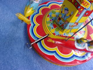 VG 1950s J.  Chein RIDE A ROCKET Carnival Circus Ride Windup Tin Toy 6