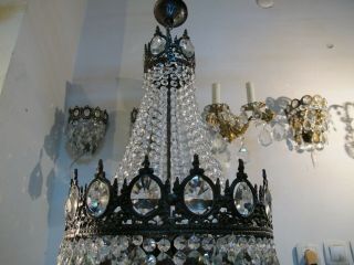 Antique French HUGE Basket Crystal Chandelier Lamp Lustre Luster1940 ' s 16in Ø 11